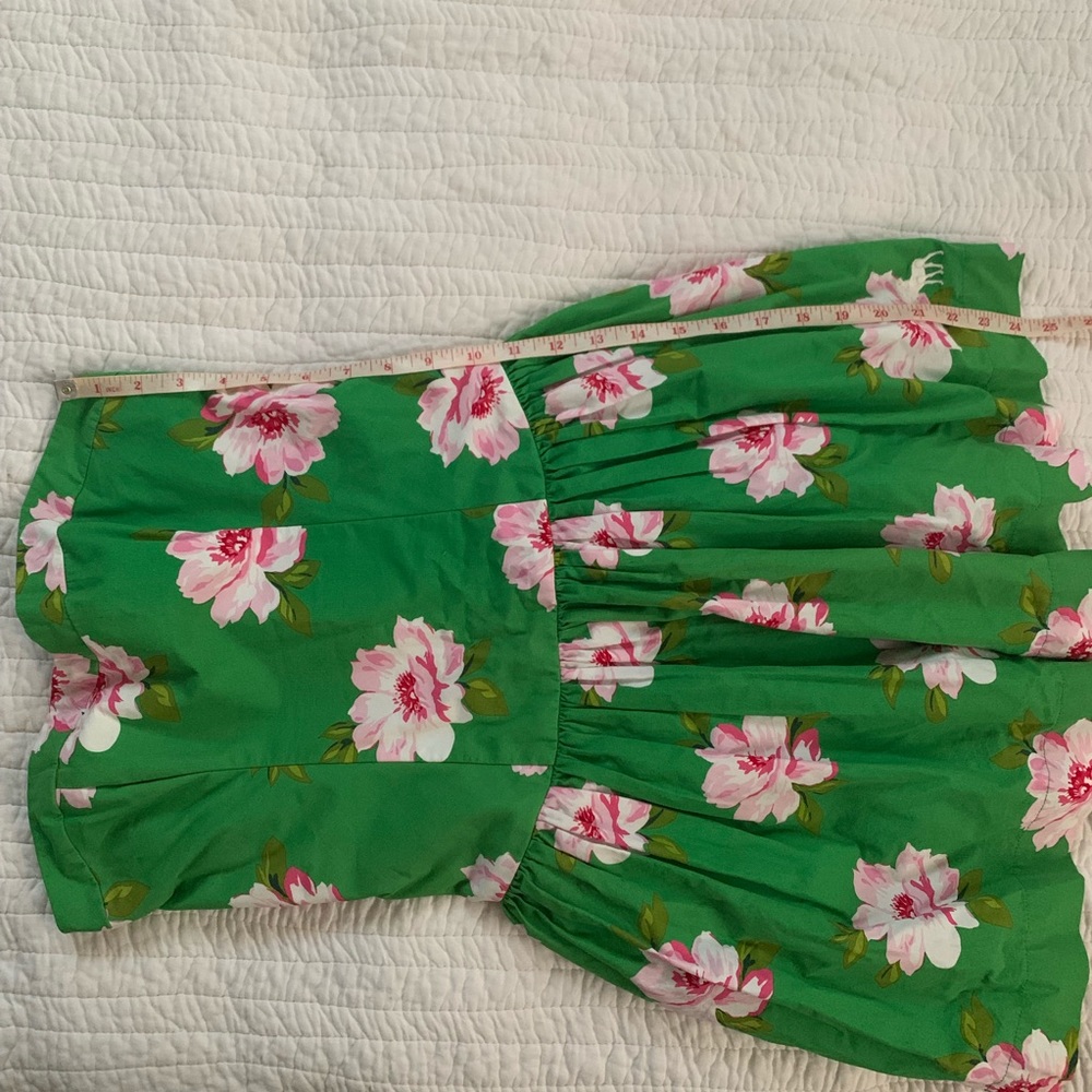 Strapless Green Pink Floral Dress Pockets - Picture 8 of 8